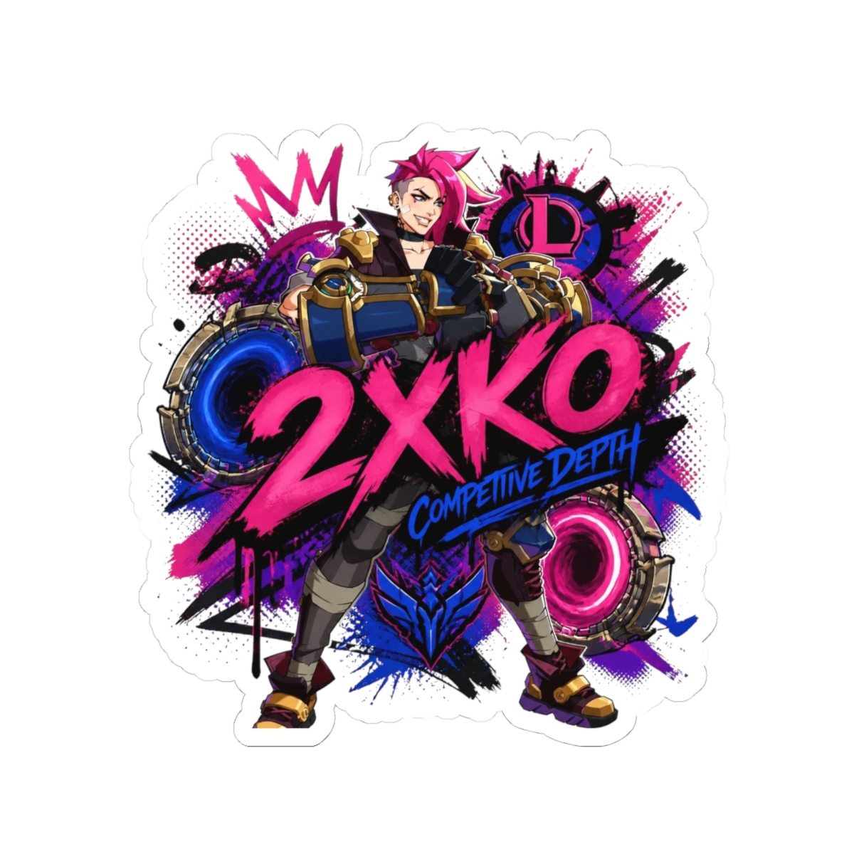 2XKO " in bold graffiti-style font at the center. " Sticker