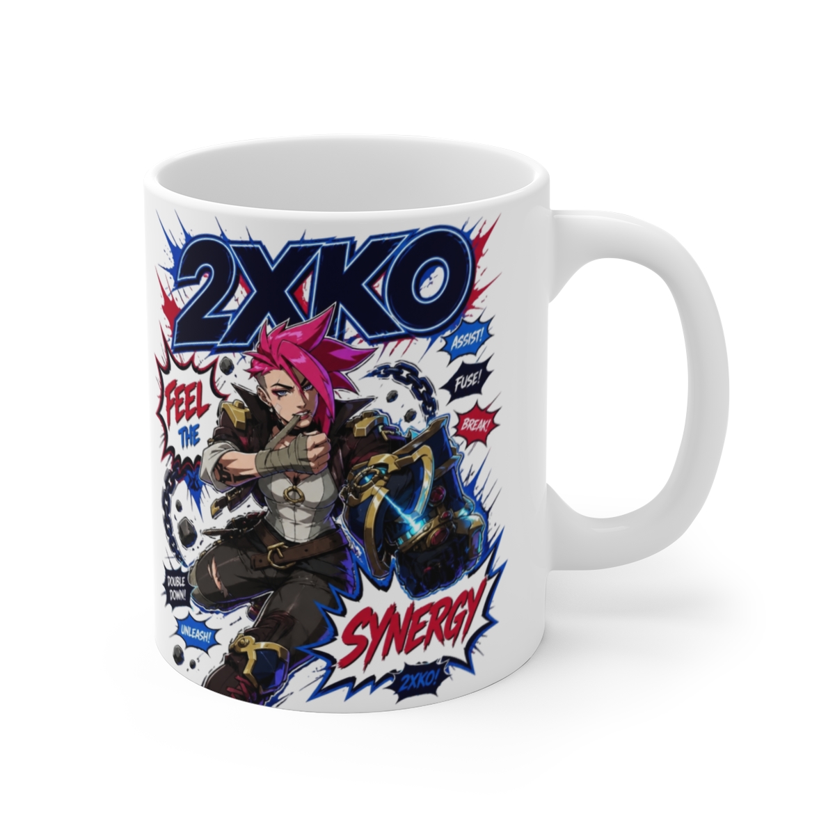 2XKO " in bold comic font at the top. " White Mug